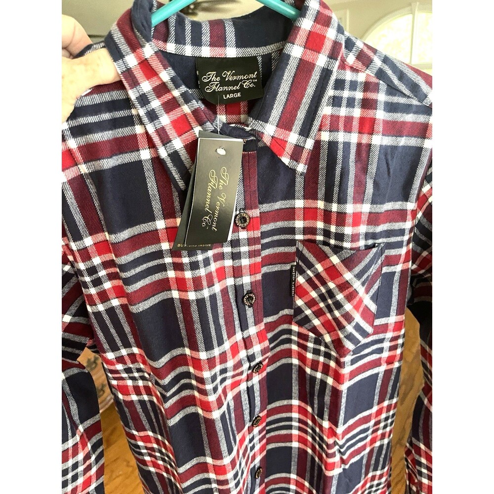 The Vermont Flannel Co Flannel Shirt Plaid 100% Organic Cotton Ladies Large NWT